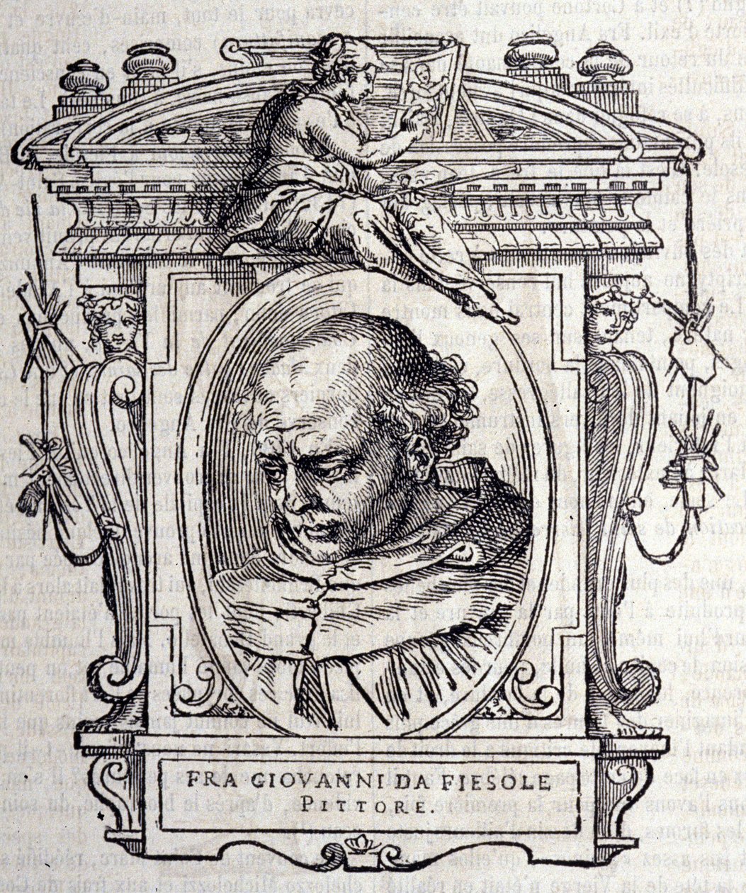 Porträt von Beato Angelico genannt Fra Angelico (Guido Di Pietro Da Mugello) 1390-1455, italienischer Maler. In „Lives of the best Italian sculptors and architects“ von Giorgio Vasari 1568 von Giorgio Vasari