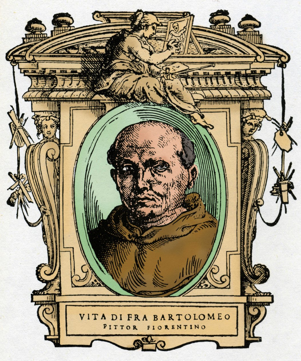 Porträt des florentinischen Malers Fra Bartolomeo (1473-1517). Gravur aus dem Werk „Le Vite de