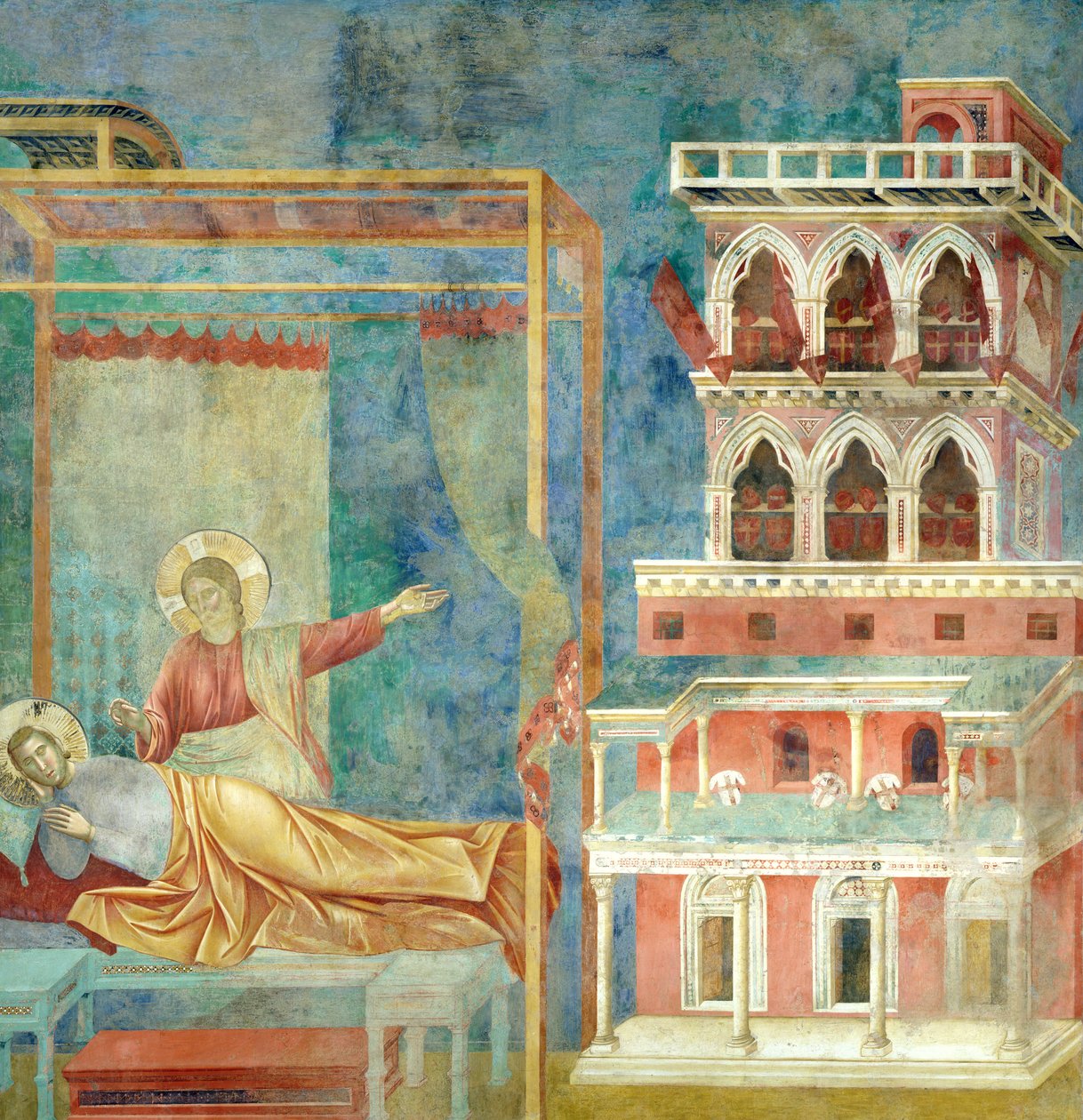 Der heilige Franziskus träumt von einem Palast voller Waffen, 1297-99 von Giotto di Bondone