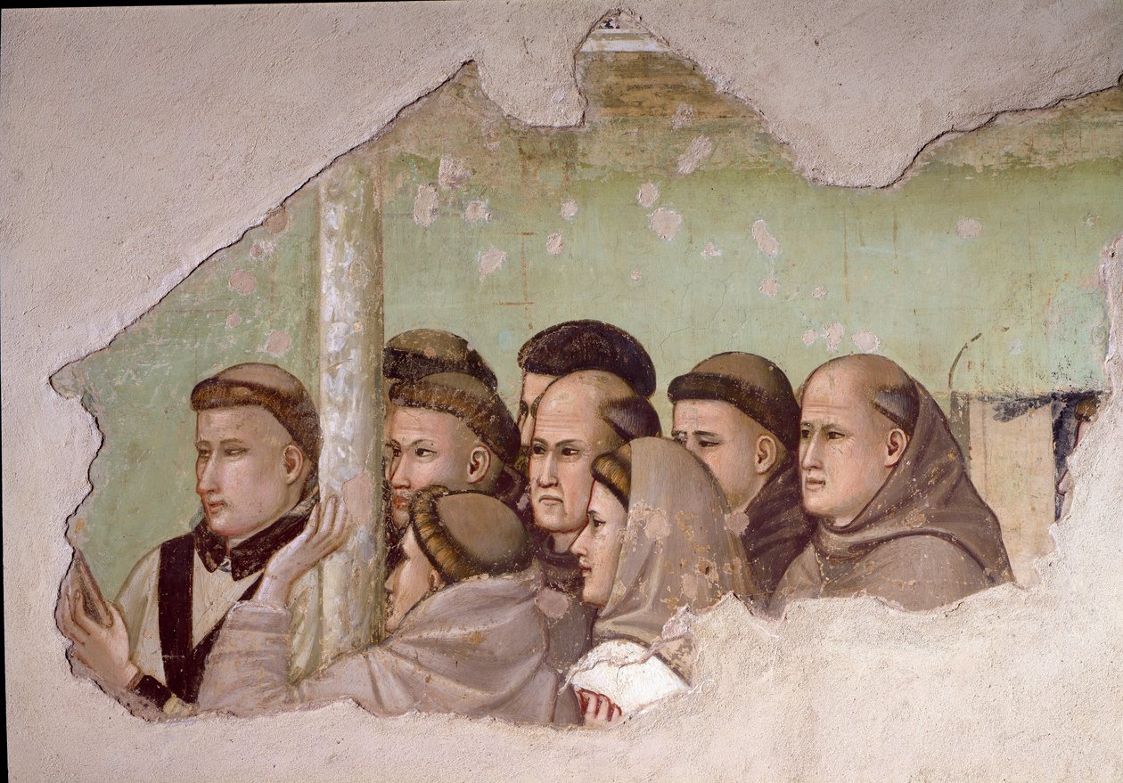 Episode aus dem Leben des Heiligen Franziskus von Assisi: „Heiliger Franziskus erscheint Fra Agostino und einem Bischof“ (Detail) von Giotto di Bondone