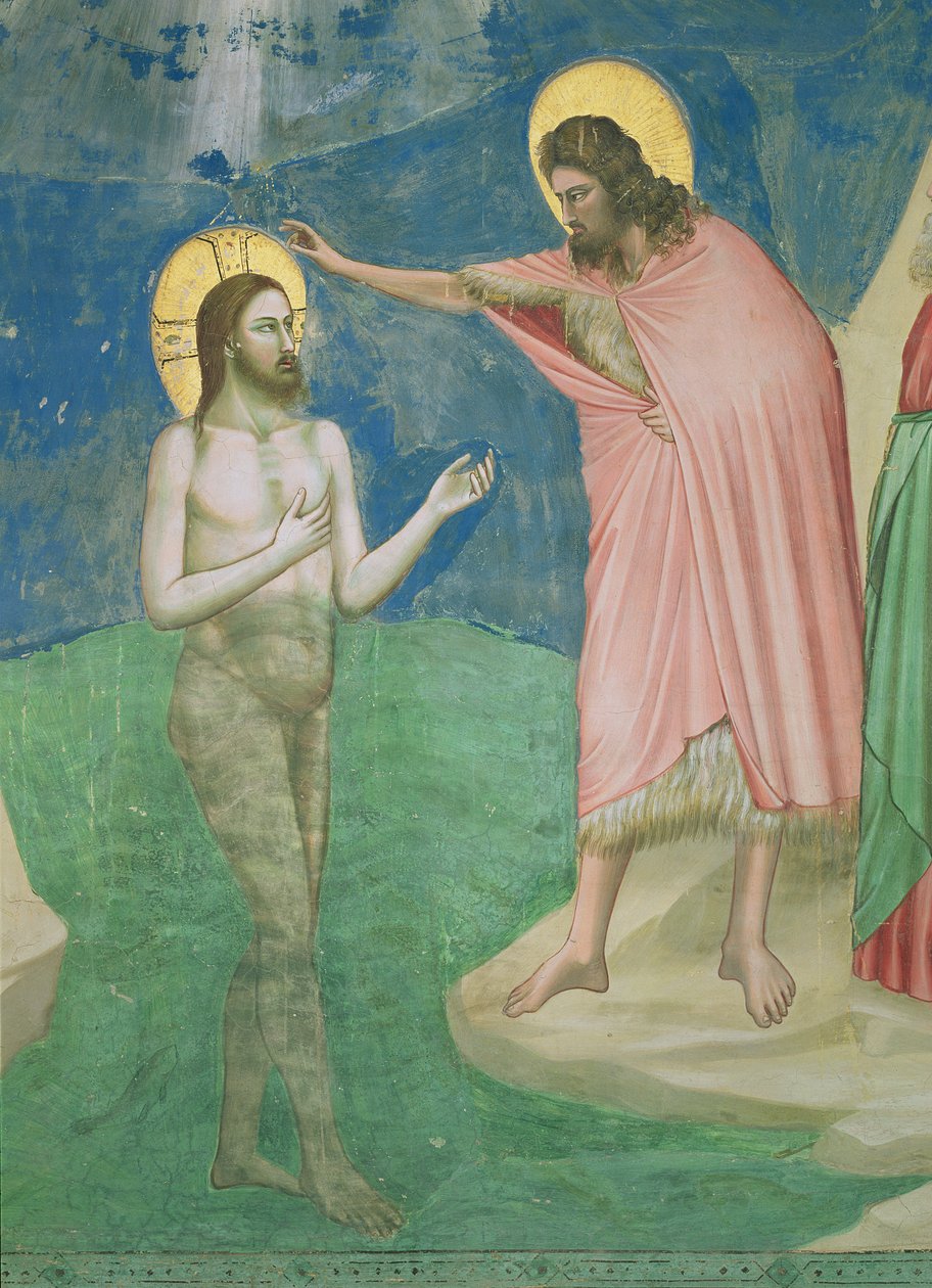 Die Taufe Christi, Detail von Christus und Johannes dem Täufer, 1303-05 von Giotto di Bondone