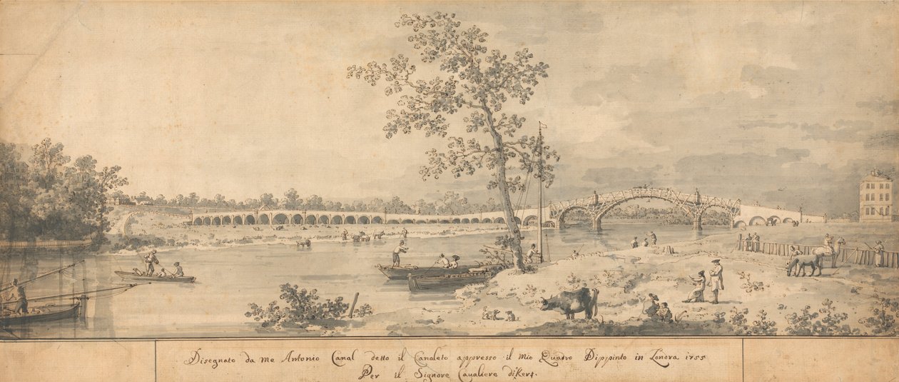Alte Walton-Brücke vom Middlesex-Ufer aus gesehen von Giovanni Antonio Canal