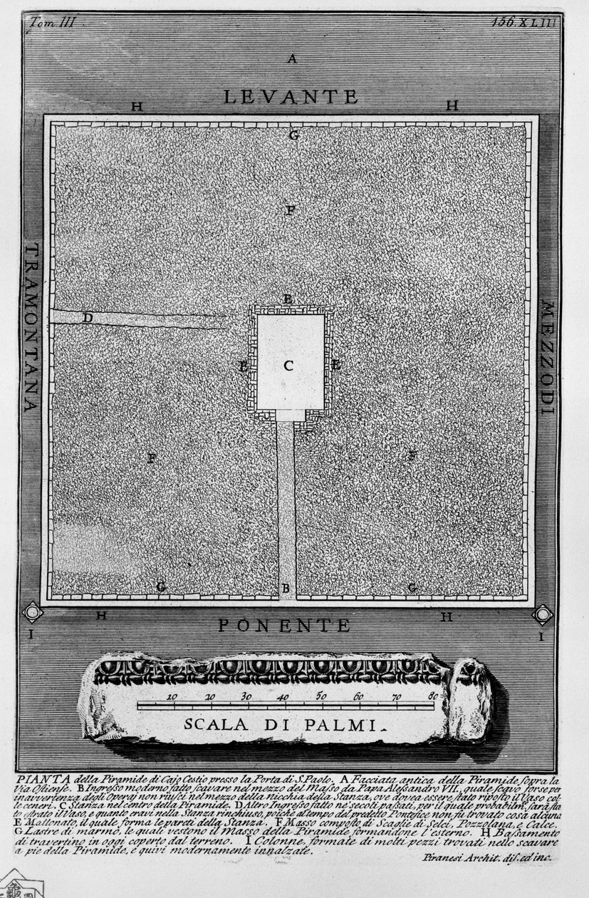 Plan der Pyramide von Cajo Cestio bei der Porta di S. Paolo von Giovanni Battista Piranesi
