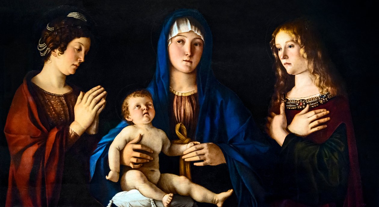 Madonna mit Kind und der heiligen Katharina von Alexandrien und Maria Magdalena (Sacra Conversazione) von Giovanni Bellini