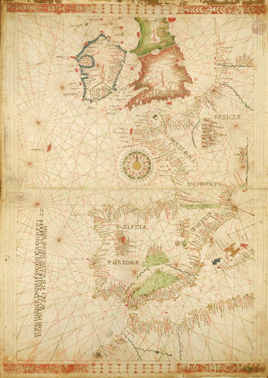 Die Atlantikküsten Europas und Afrikas, aus einem nautischen Atlas, 1520 von Giovanni Xenodocus da Corfu
