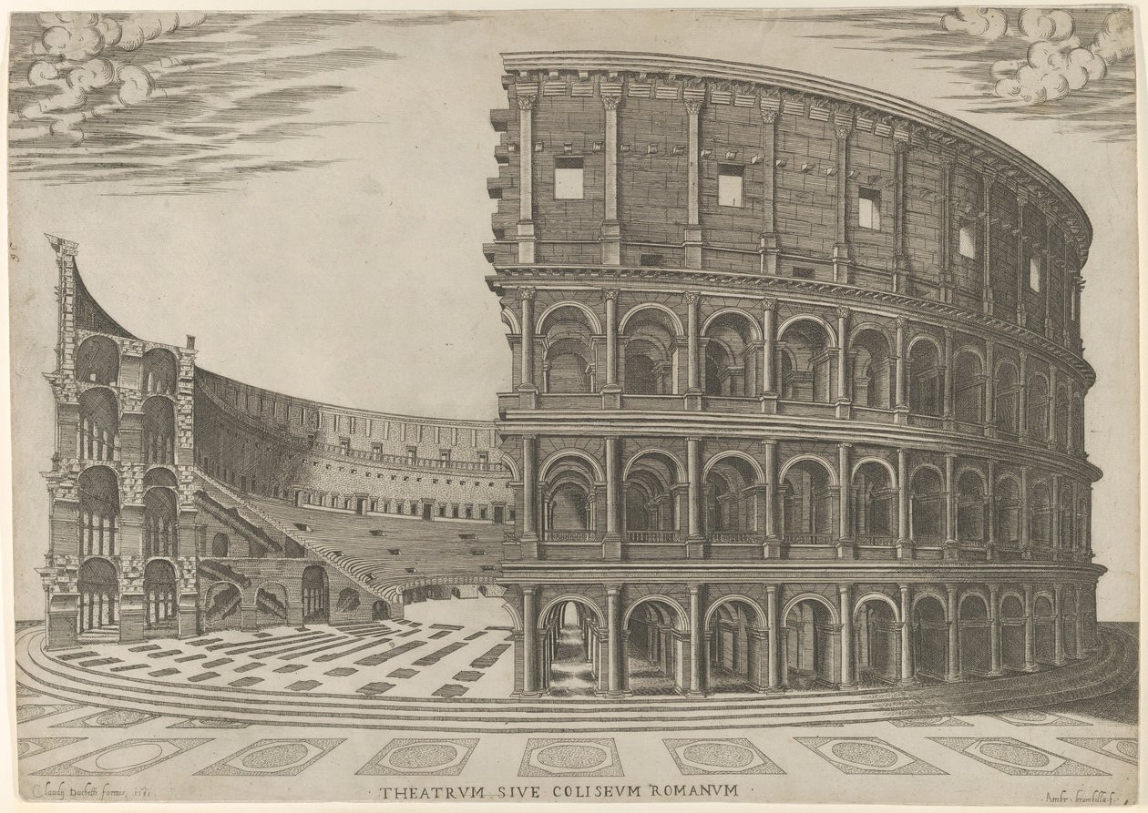 Schnitt und Aufriss des Kolosseums in Rom von Giovanni Ambrogio Brambilla