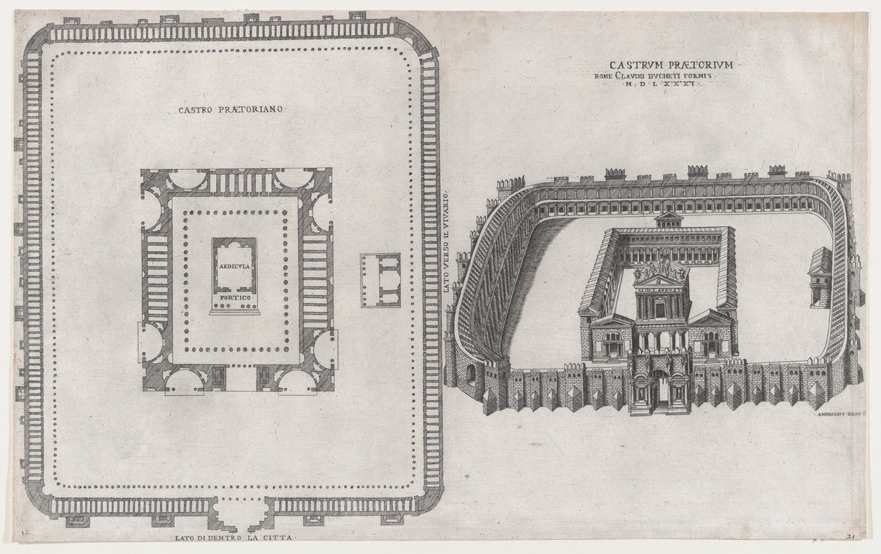 Speculum Romanae Magnificentiae: Castrum Praetorium, 1581 von Giovanni Ambrogio Brambilla