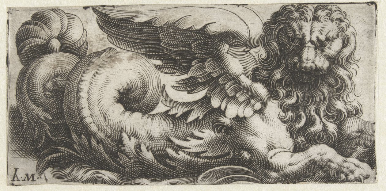 Geflügelter Seelöwe mit wallender Mähne und Bart (Serie) von Giovanni Andrea Maglioli