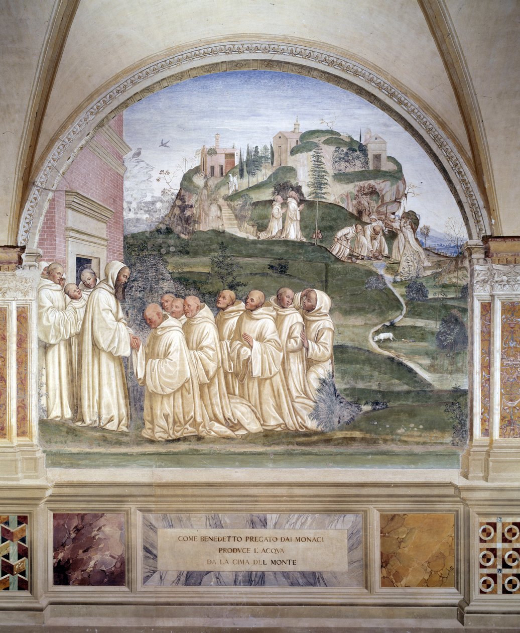 Benedikt entspringt eine Quelle auf dem Berggipfel (Detail) von Giovanni Antonio Bazzi Sodoma