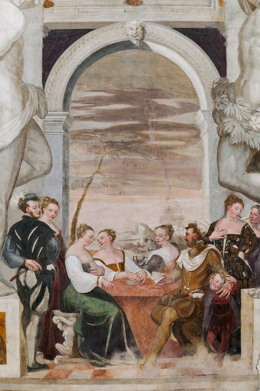 Kartenspiel, Hauptsaal, ca. 1570 (Fresko) von Giovanni Antonio Fasolo