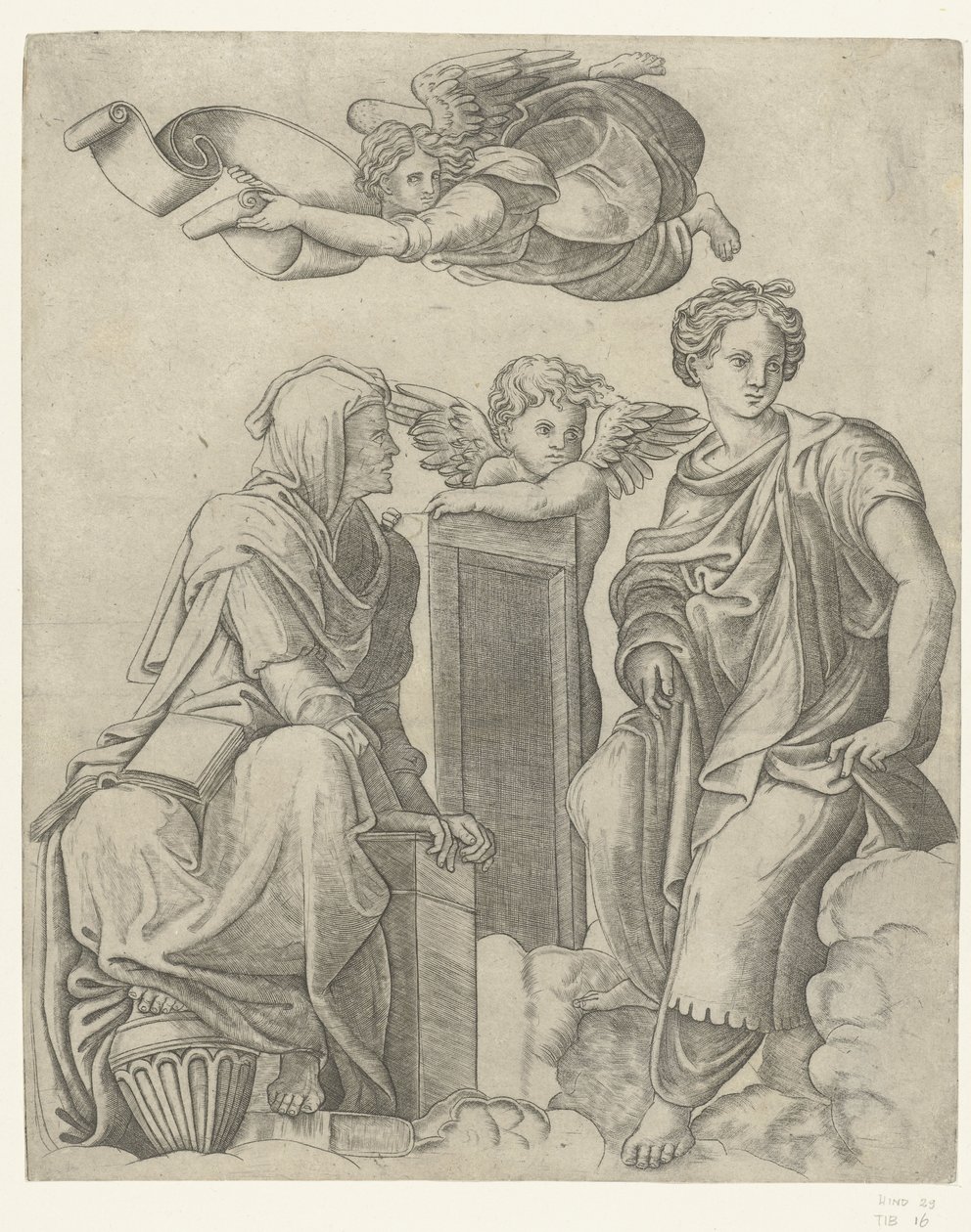 Zwei Sibyllen und Engel und Putto von Giovanni Antonio da Brescia (attributed to)