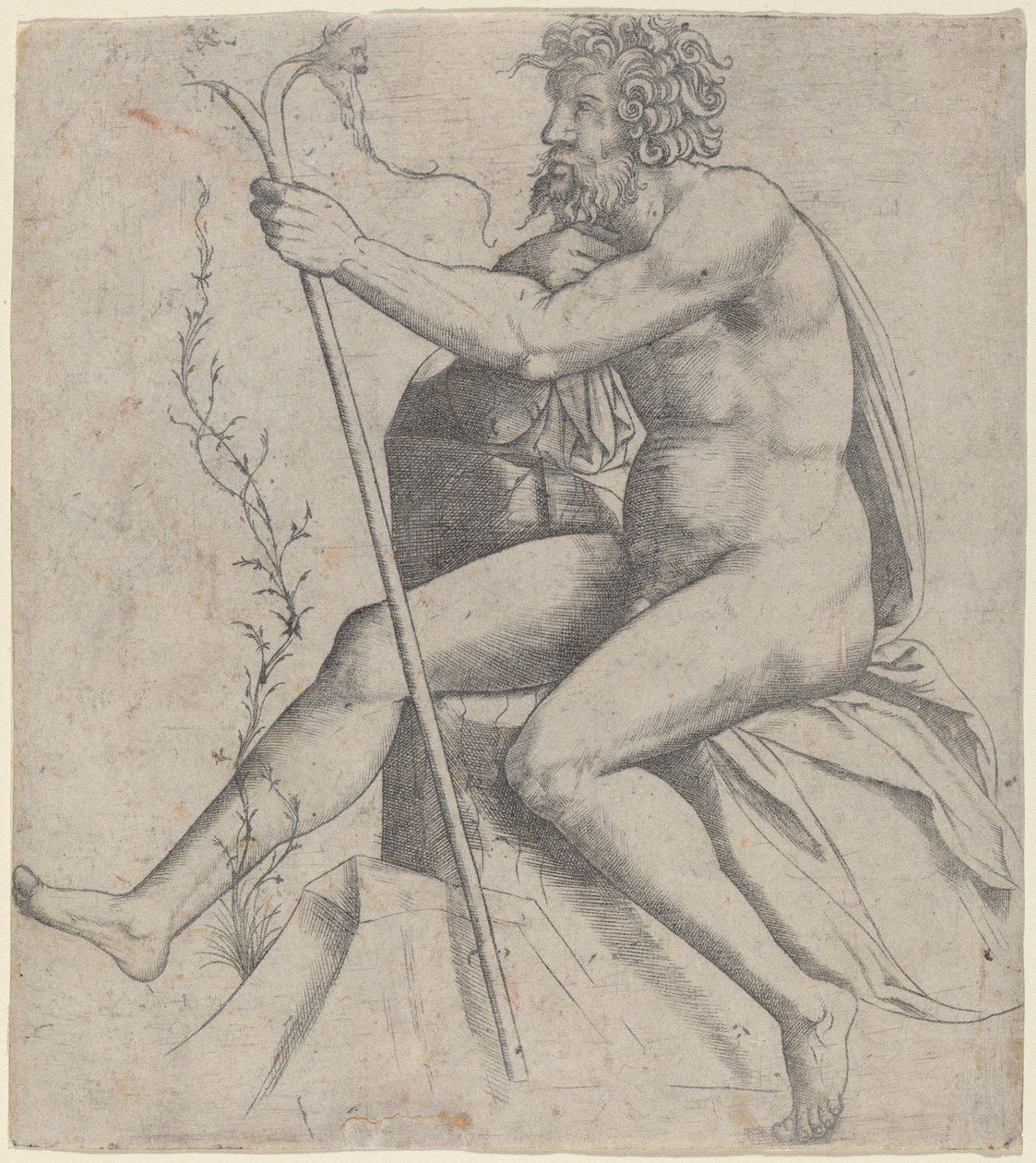 Sitzender Mann mit gegabeltem Stab von Giovanni Antonio da Brescia