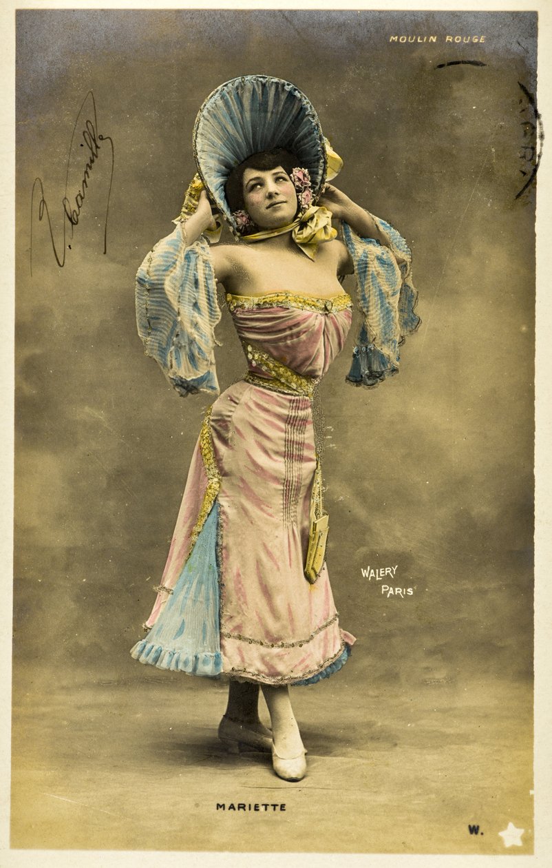 Postkarte: Moulin Rouge - Porträt von Mariette, Varietékünstlerin von Phillipe de Marlier