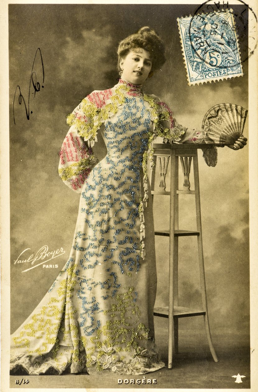 Postkarte: Porträt von Arlette Dorgere/Nee Anna Mathilde Irma Jouve (1880 - 1965), Komikerin, Tänzerin und Sängerin von Phillipe de Marlier