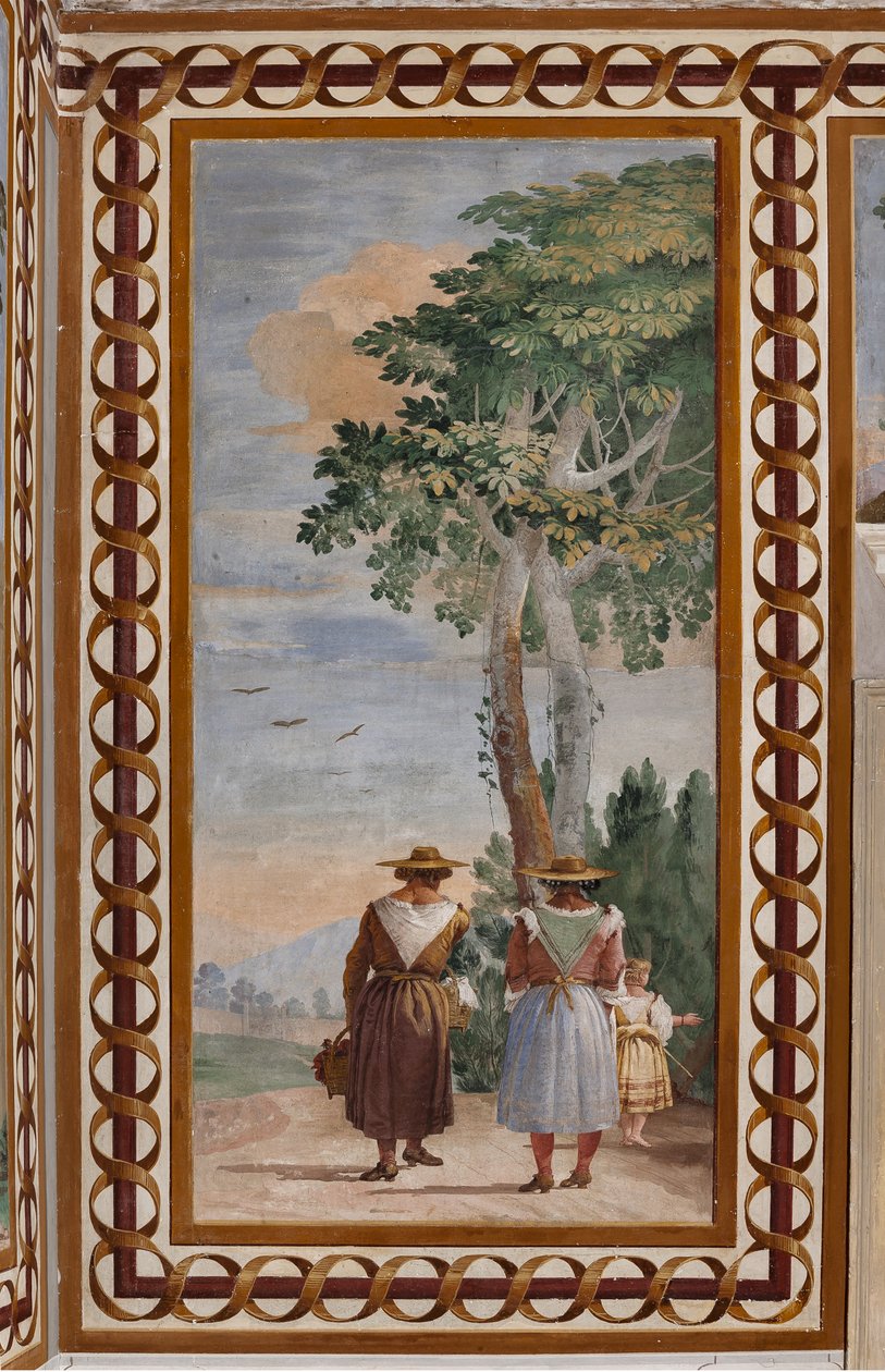 Gästeunterkünfte, Raum der ländlichen Szenen: "Landschaft mit Bauern" von Giovanni Battista Tiepolo