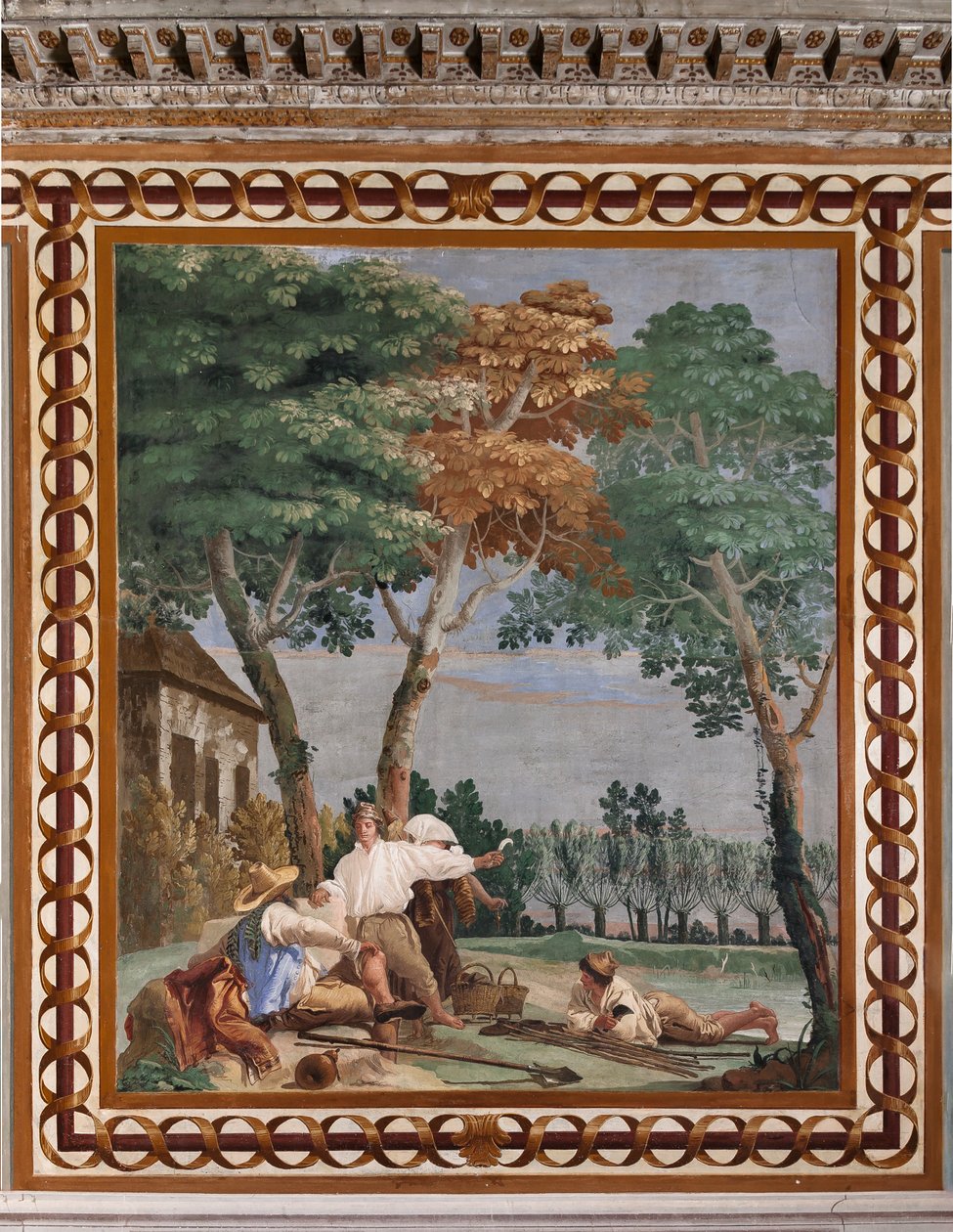 Gästeunterkunft, Raum der ländlichen Szenen: Die Rast des Bauern von Giovanni Battista Tiepolo