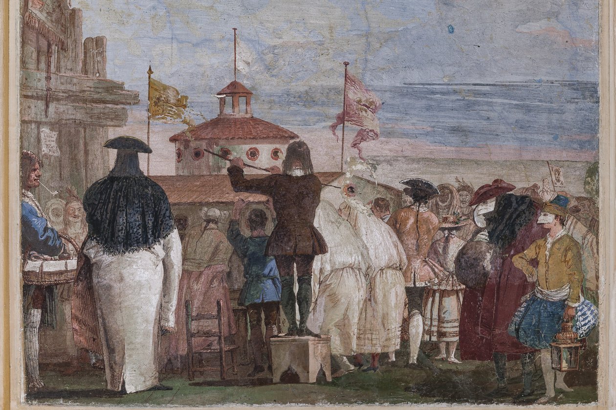 Gästeunterkünfte, Raum der Karnevalsszenen: "Neue Welt" von Giovanni Battista Tiepolo