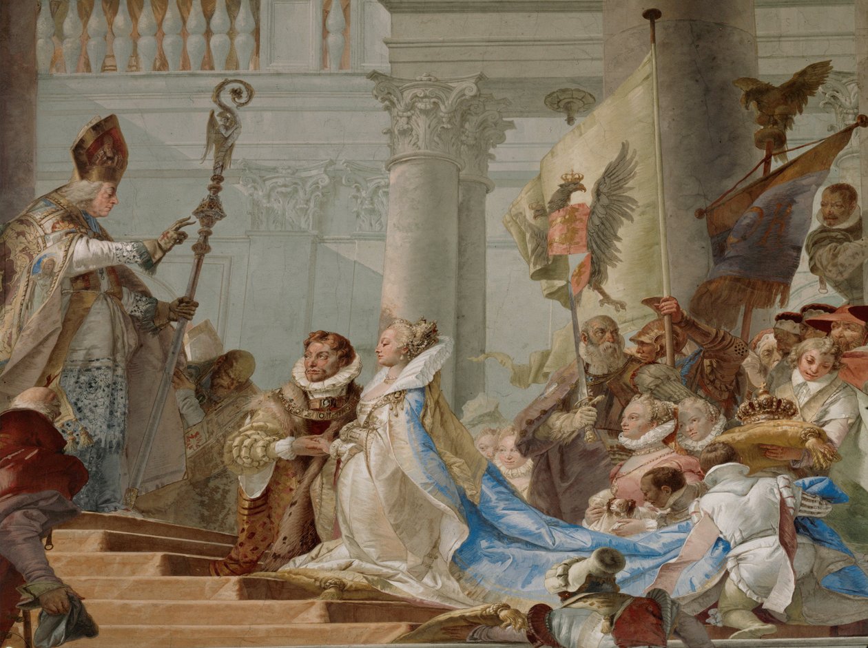 Hochzeitszeremonie von Kaiser Friedrich Barbarossa und Beatrix von Burgund im Jahr 1156 von Giovanni Battista (1696 1770) Tiepolo