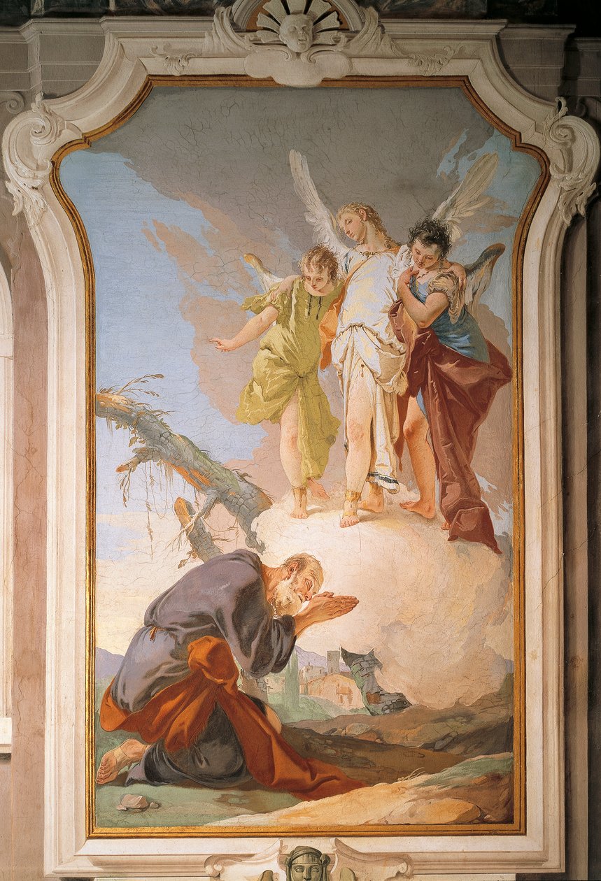 Abraham und Engel, von Giovanni Battista Tiepolo (1696-1770), Fresko, Patriarchenpalast, Gästehalle, Udine von Giovanni Battista Tiepolo