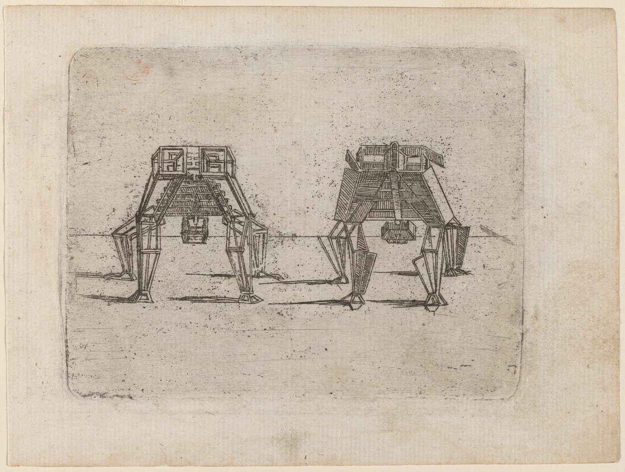 Zwei kubische Figuren mit ihren Händen auf dem Boden von Giovanni Battista Bracelli