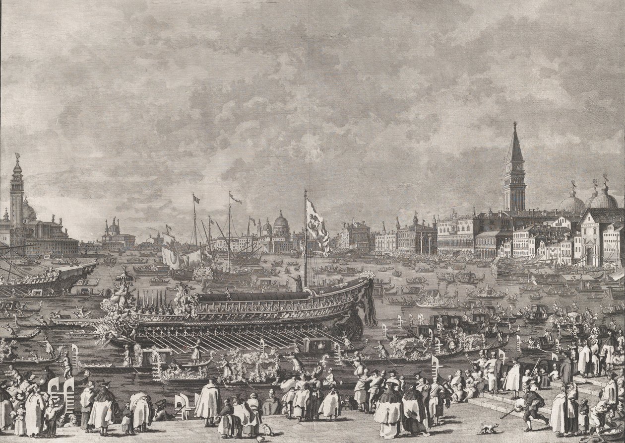Tafel 5: Der Doge im Bucintoro auf dem Weg zum Porto di Lido am Himmelfahrtstag von Giovanni Battista Brostoloni