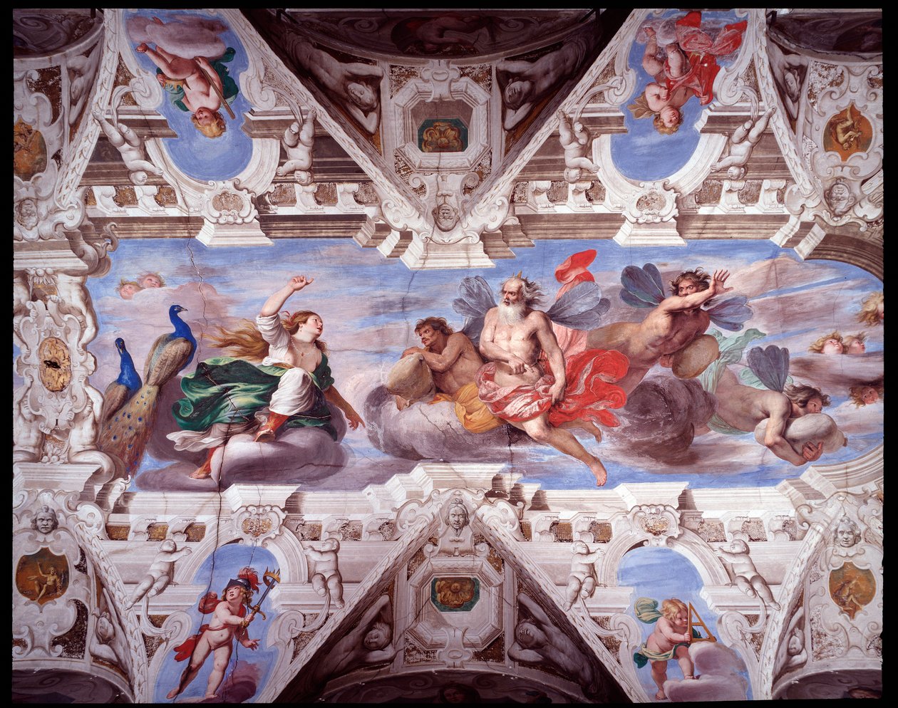 Juno bittet Aeolus, die Reise des Aeneas zu verhindern (Fresko) von Giovanni Battista Carlone
