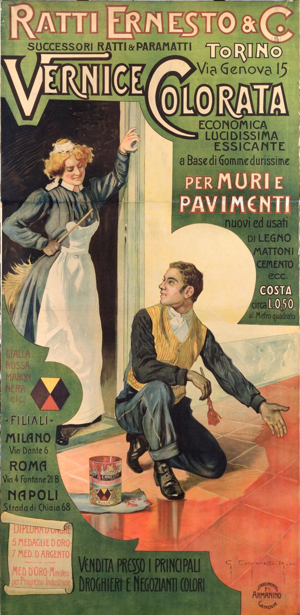 Werbeplakat für die Ratti Ernesto und Co. Farbengeschäfte, Italien von Giovanni Battista Carpanetto