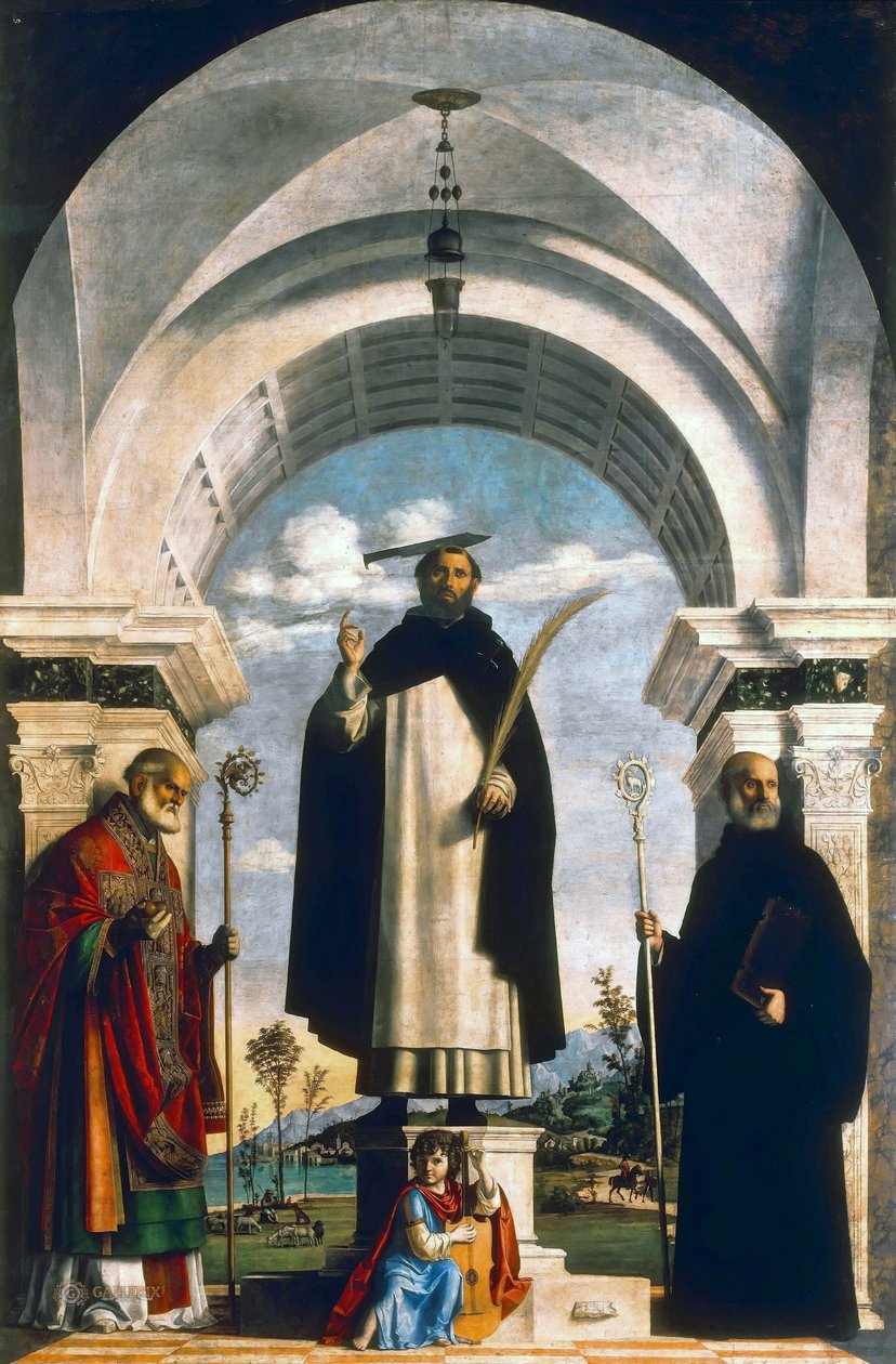 St. Peter Märtyrer mit St. Nikolaus von Bari, St. Benedikt und einem Engelmusiker von Giovanni Battista Cima da Conegliano