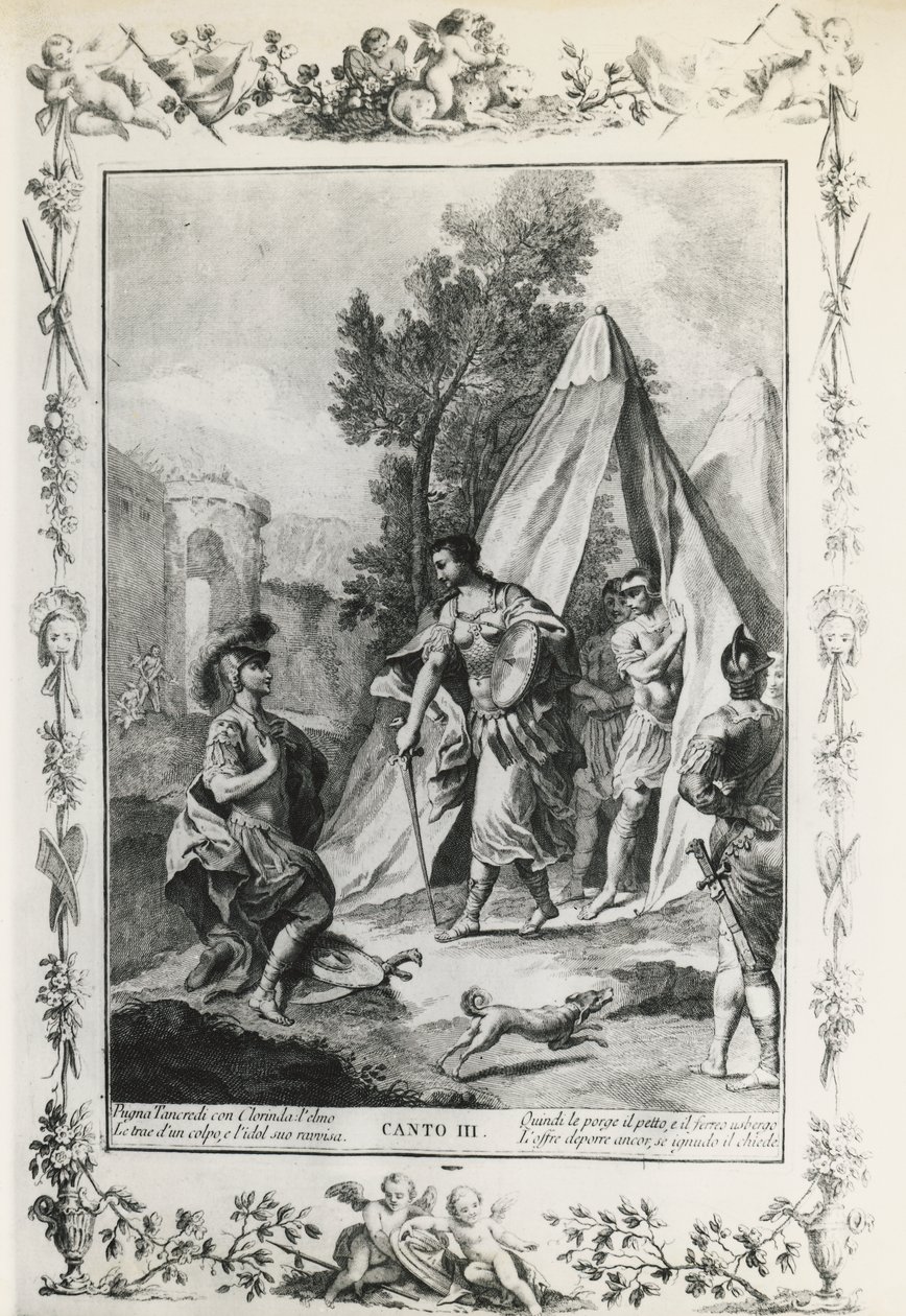 Jerusalem befreit, Gesang III, Illustration für das Gedicht von Torquato Tasso (1544-1595), Ausgabe veröffentlicht in Venedig 1745 von Giovanni Battista Piazzetta
