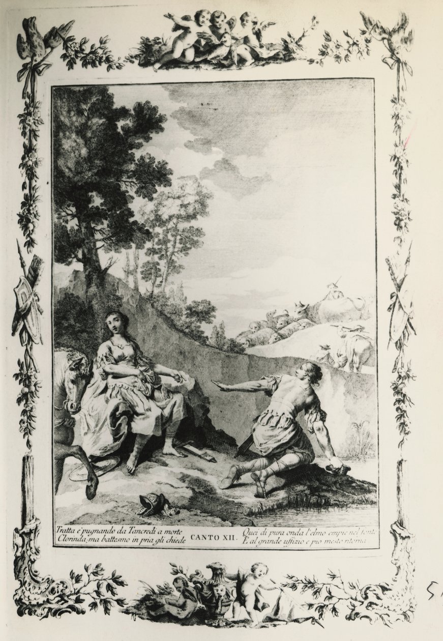 Jerusalem Befreit, Gesang XII, Illustration von Giovanni Battista Piazzetta für das Gedicht von Torquato Tasso, Ausgabe veröffentlicht in Venedig 1745, Italien von Giovanni Battista Piazzetta