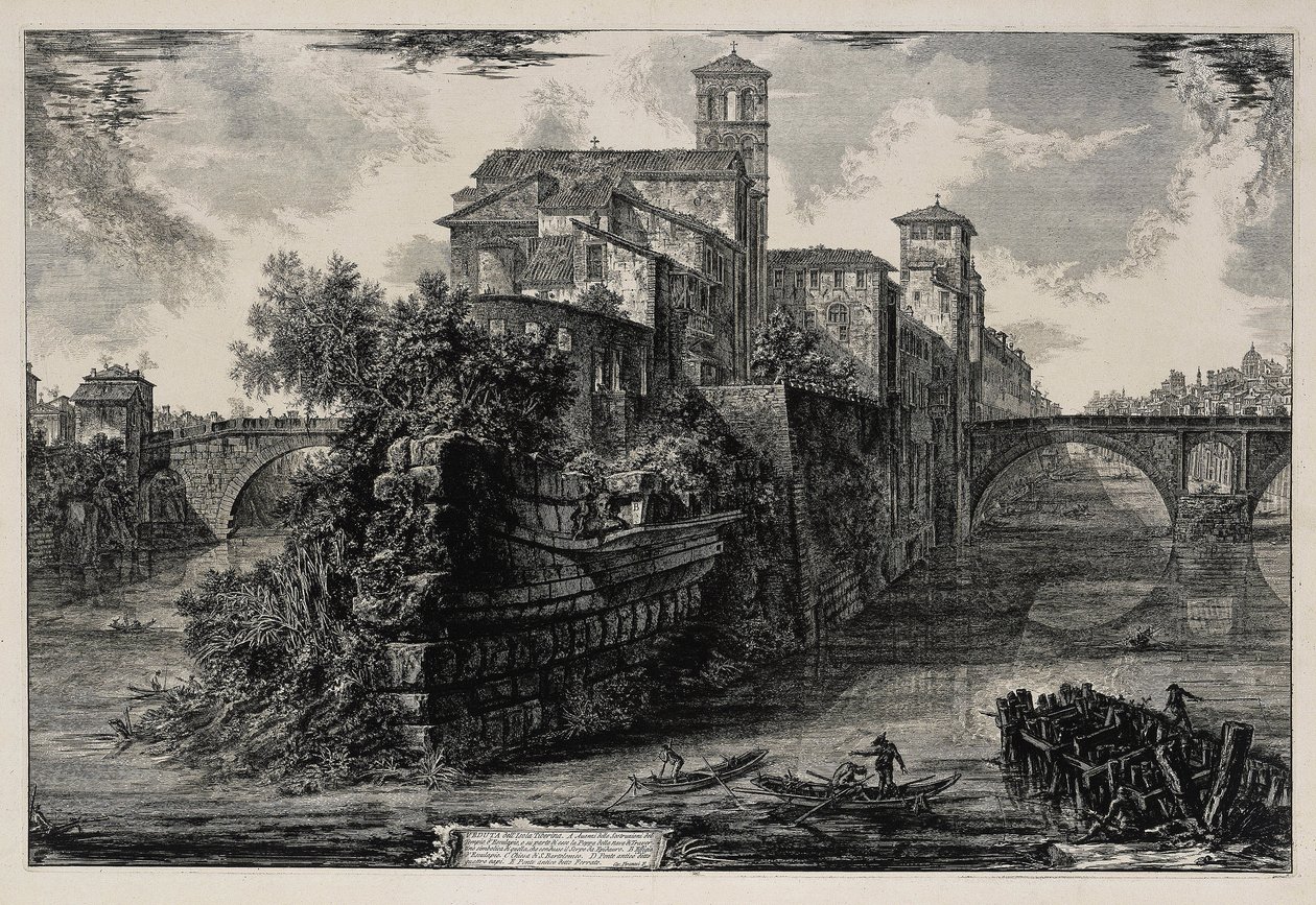 Ansicht der Tiberinsel (aus: Vedute di Roma) von Giovanni Battista Piranesi