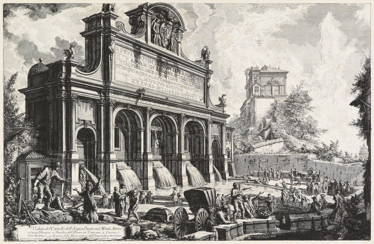 Ansicht des Castello dell’Acqua Paola auf dem Monte Aureo (Gianicolo) von Giovanni Battista Piranesi