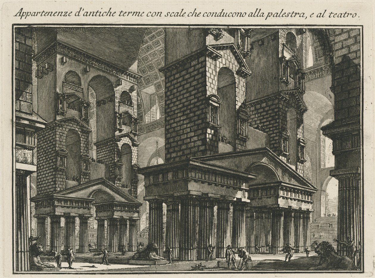 Zubehör antiker Thermen mit Treppen, die zur Palästra und zum Theater führen von Giovanni Battista Piranesi