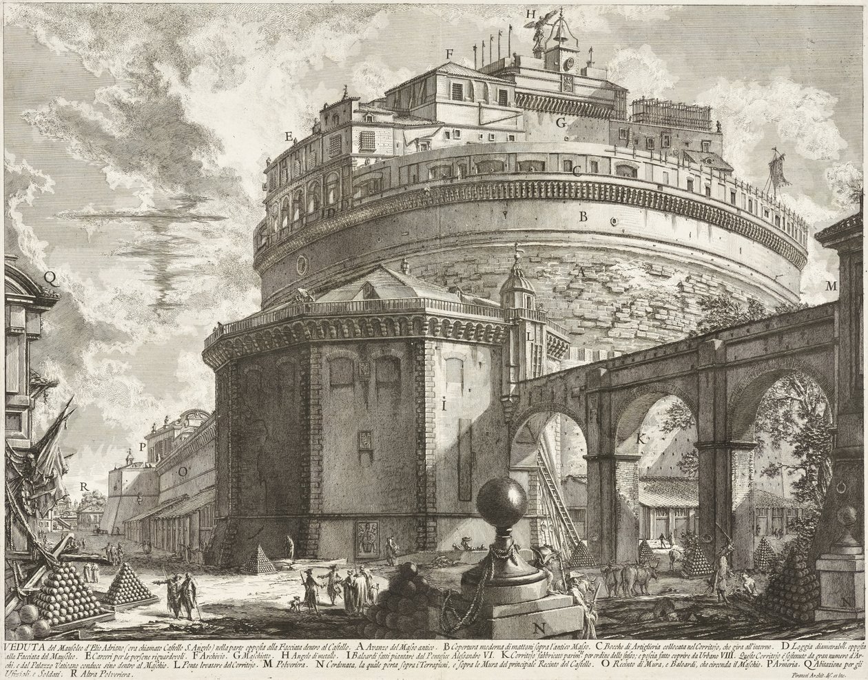 Blick auf das Mausoleum des Aelius Hadrianus (Engelsburg) von Giovanni Battista Piranesi