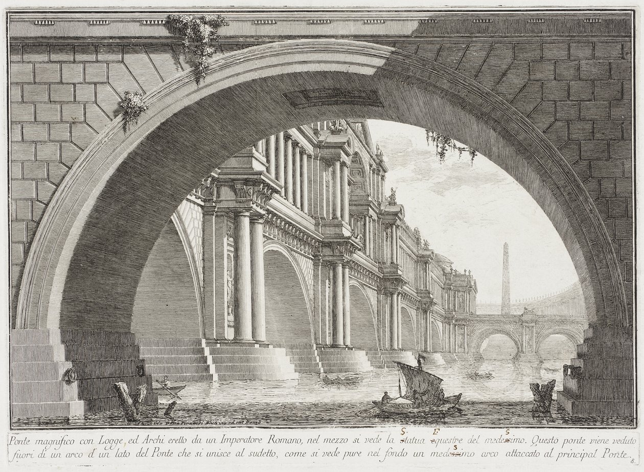 Von Loggien überdachte Brücke und Bögen von Giovanni Battista Piranesi