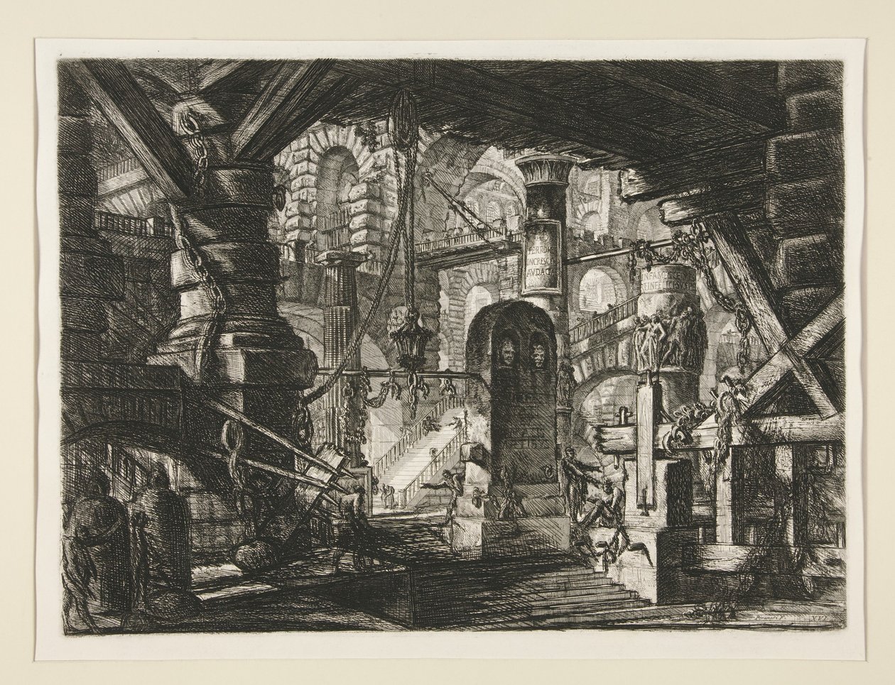Carceri, XVI: Der Pfeiler mit Ketten von Giovanni Battista Piranesi