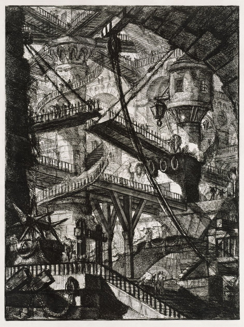 Erfundene Kerker: Treppen und Zugbrücke von Giovanni Battista Piranesi