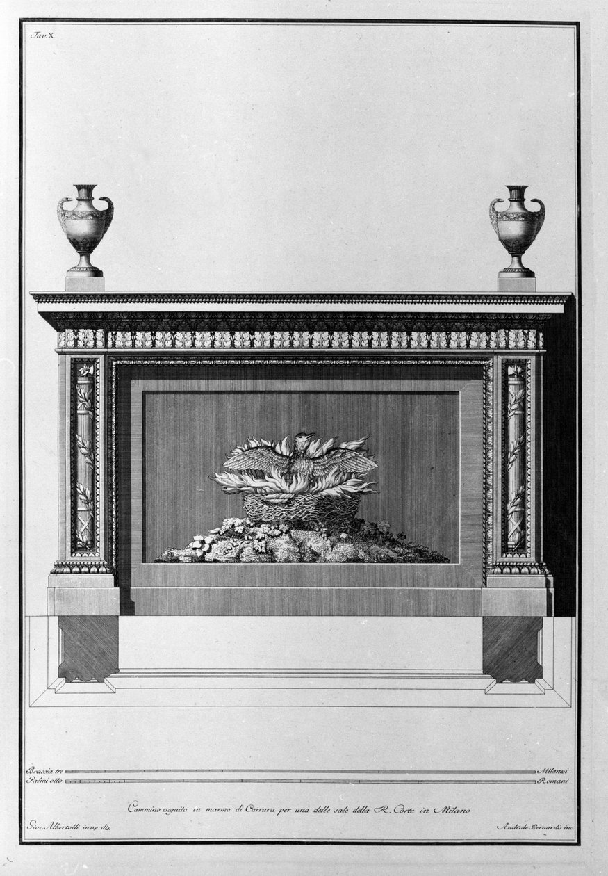 Projekt eines Kamins aus Carrara-Marmor für ein Mailänder Wohnzimmer. Zeichnung von Giovanni Piranesi (1720-1778) von Giovanni Battista Piranesi