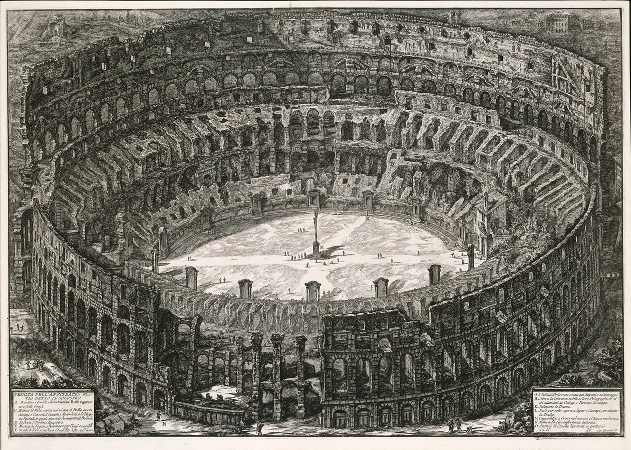 Das Kolosseum in der Vogelschau (aus: Vedute di Roma) von Giovanni Battista Piranesi