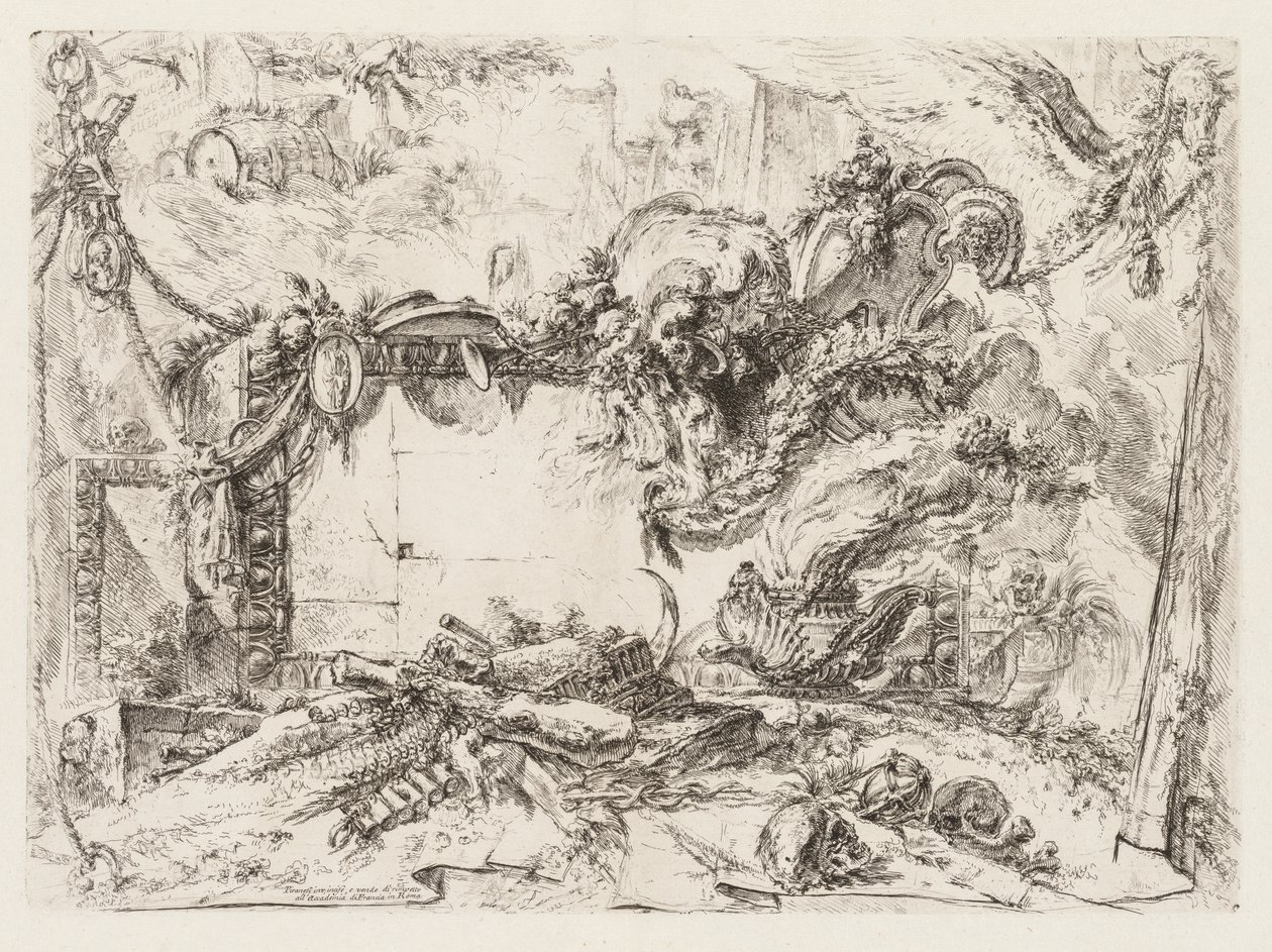 Grotesken: Ruinen mit Schädeln und einer rauchenden Vase von Giovanni Battista Piranesi