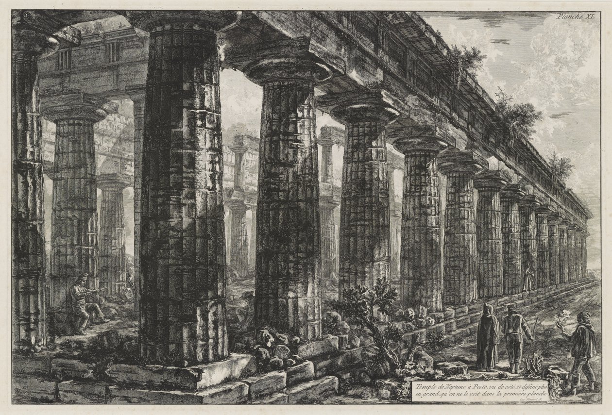 Neptuntempel in Paestum, von der Seite gesehen und größer gezeichnet, als er auf der ersten Tafel zu sehen ist, aus Différentes vues de . . . Pesto von Giovanni Battista Piranesi