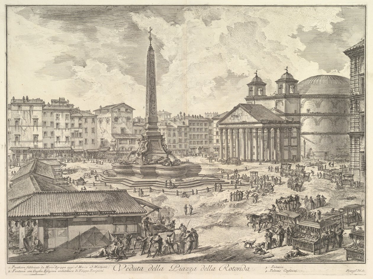 Die Piazza della Rotonda, mit dem Pantheon und Obelisk (Veduta della Piazza della Rotonda), aus "Vedute di Roma" von Giovanni Battista Piranesi