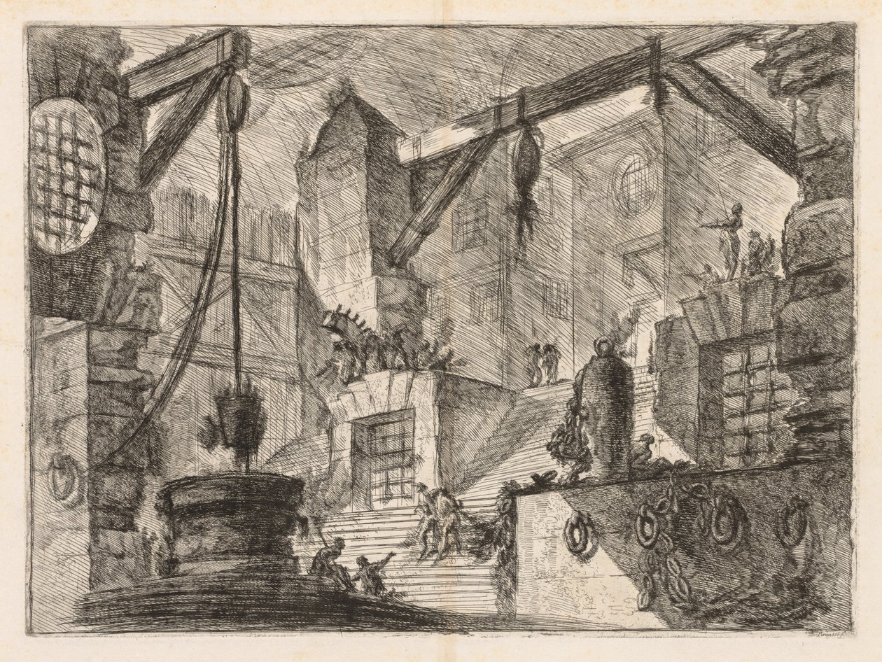 Die Gefängnisse: Kolonnadierter Innenraum mit breiter Treppe von Giovanni Battista Piranesi