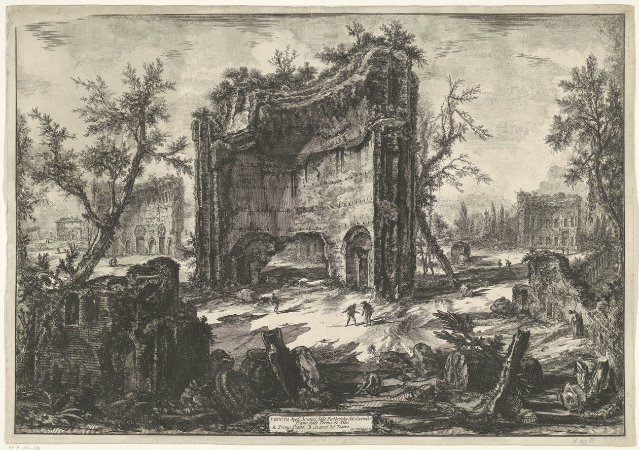 Thermen von Trajanus in Rom, Veduta degli Avanzi delle Fabbriche del Secondo Piano delle Terme di Tito, Gezichten op Rome, Vedute di Roma disegnate ed incise da Giambattista Piranesi architetto Veneziano von Giovanni Battista Piranesi