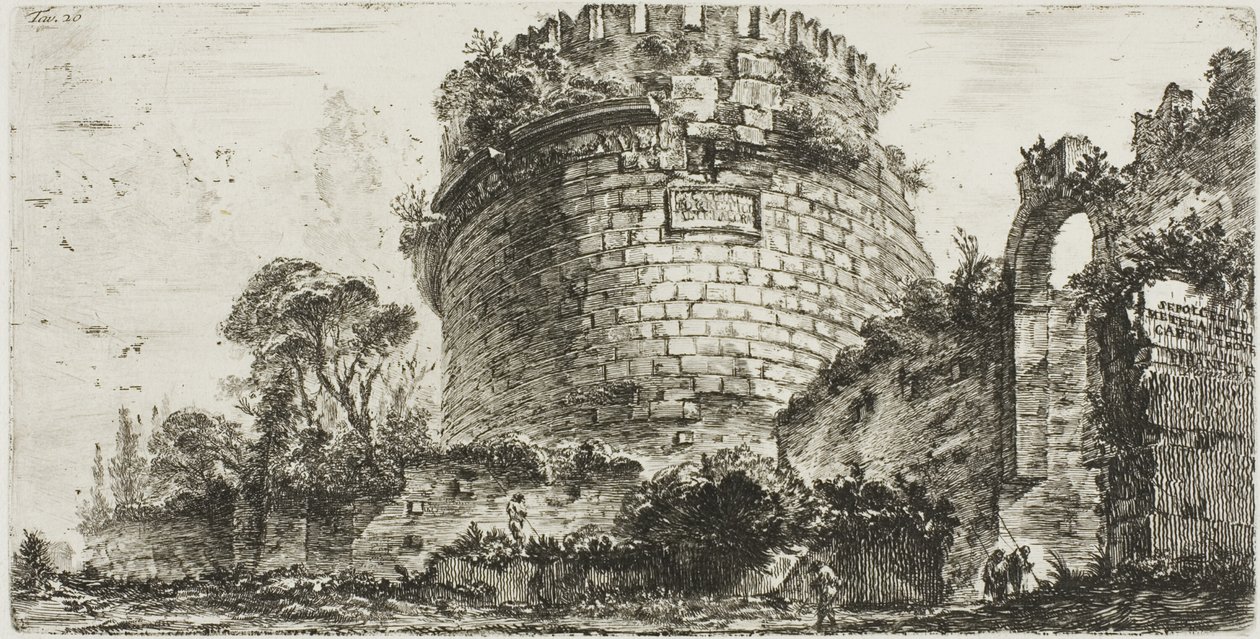 Grab der Caecilia Metella genannt Capo di Bove [Ochsenkopf], Platte zwanzig aus Einige Ansichten von Triumphbögen und anderen Denkmälern von Giovanni Battista Piranesi