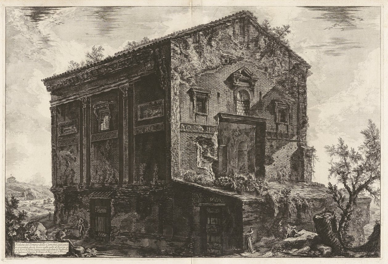 Ansicht des Tempels der Camene, ehemals von einem Wald im Tal Egeria umgeben von Giovanni Battista Piranesi