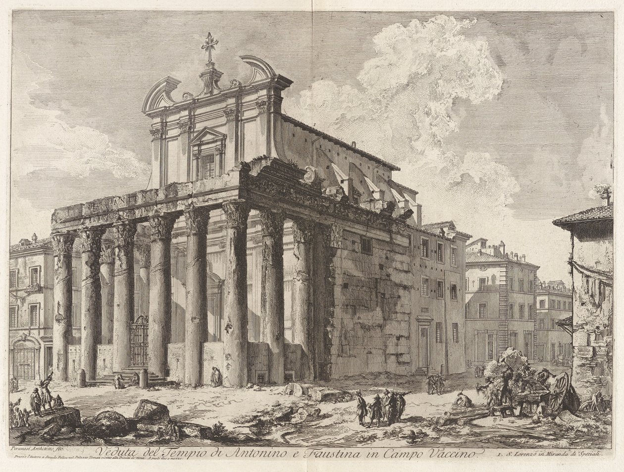 Ansicht des Tempels von Antoninus und Faustina im Forum Romanum, aus Vedute di Roma von Giovanni Battista Piranesi