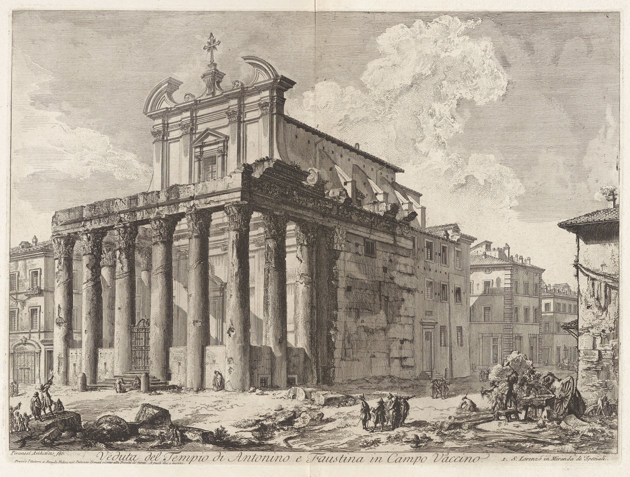Ansicht des Tempels von Antoninus und Faustina im Forum Romanum, aus Vedute di Roma von Giovanni Battista Piranesi