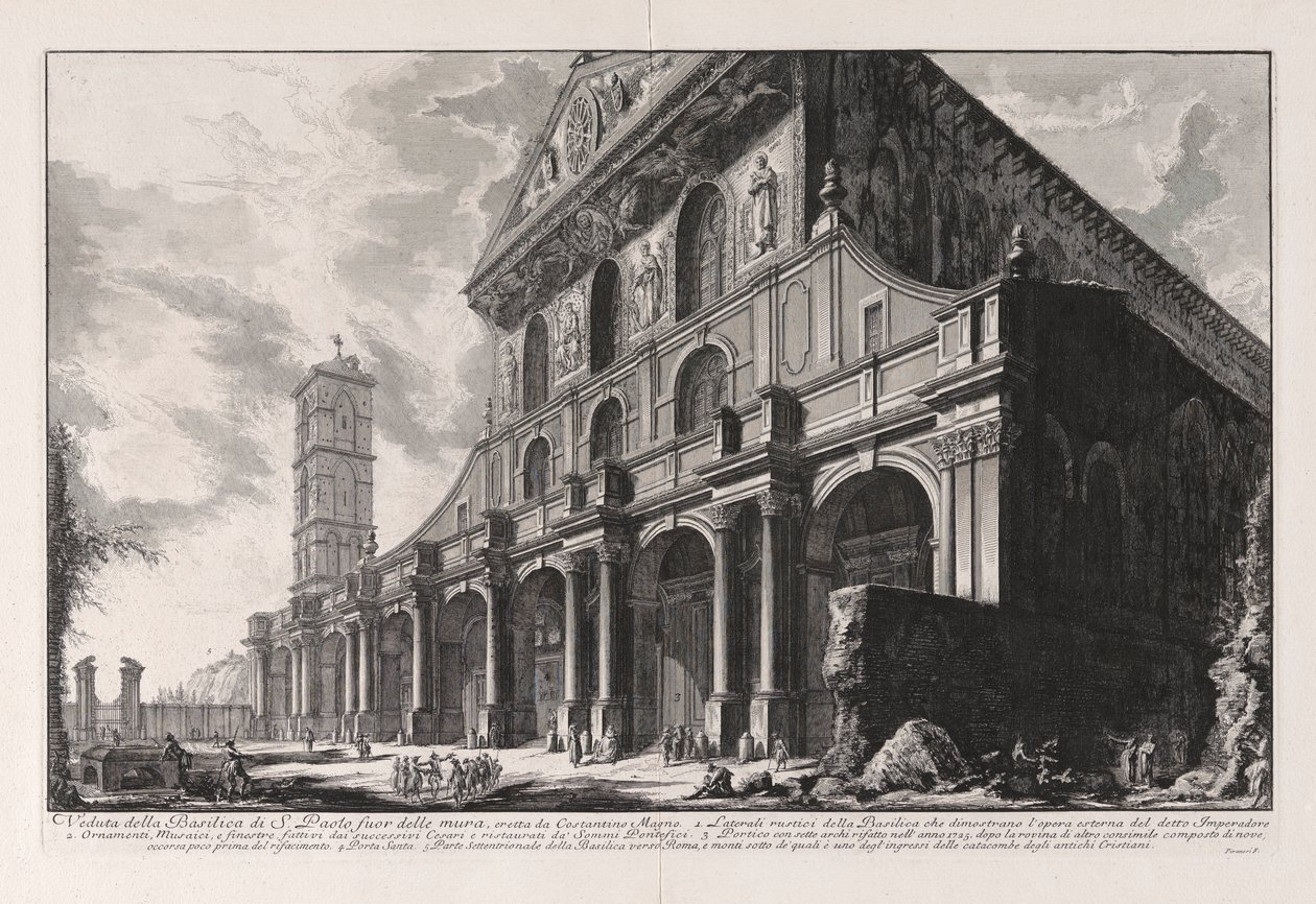 Ansicht der Basilika von San Paolo fuori le Mura, erbaut von Konstantin dem Großen, aus Vedute di Roma von Giovanni Battista Piranesi