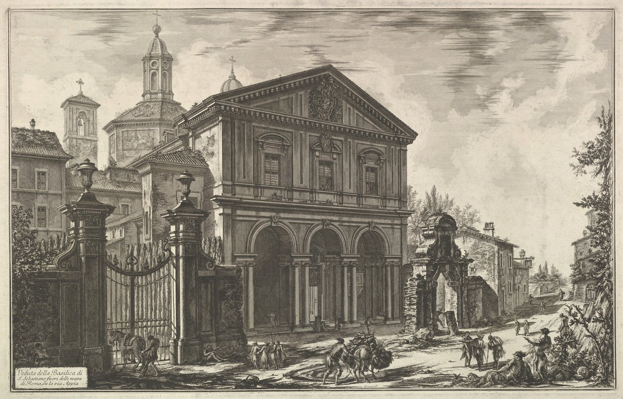 Ansicht der Basilika von San Sebastiano fuori delle mura [St. Sebastian außerhalb der Mauern], ca. 1750 von Giovanni Battista Piranesi